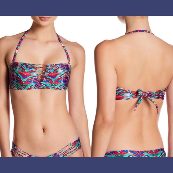 NWT! Luli Fama Strappy V Cut Out‎ Print Bandeau Top [SZ Medium ] - Picture 1 of 8